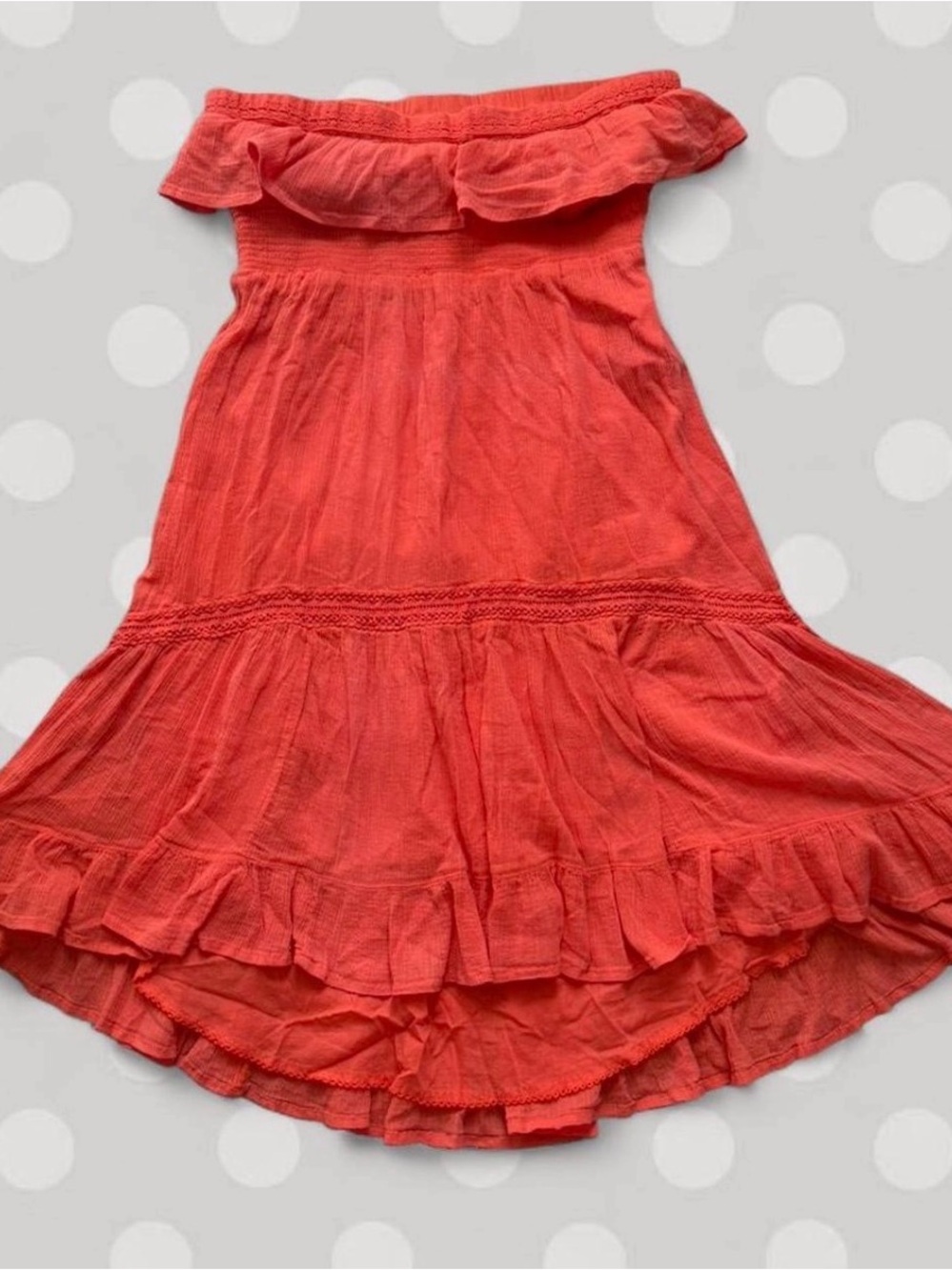 Anthropologie HD in Paris Coral Strapless Ruffle Summer Dress